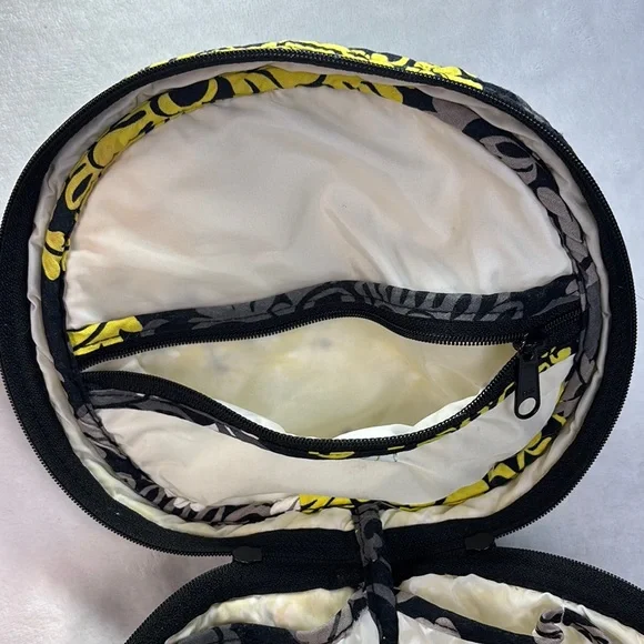 Vera Bradley Baroque Round Cosmetic Bag Travel Case Black Yellow - Picture 10 of 15